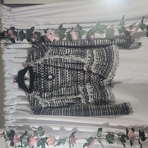 International Concepts Black and White Fringe Blazer Size XS